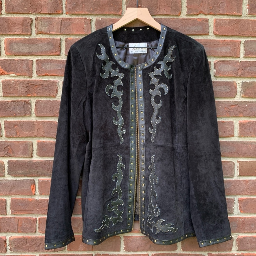 Linea By Louis Dell’Olio Womens Western Leather Jacket Black Suede Studded *FLAW